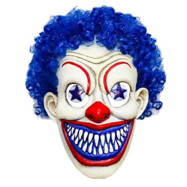 Imagem de Máscara Punk Clown Blue Hair Full Face Latex para Halloween - yiweisai