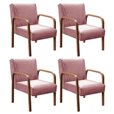 Imagem de Kit 4 Poltronas Anita Moderna Decorativa Braço Madeira Veludo Rosê 390