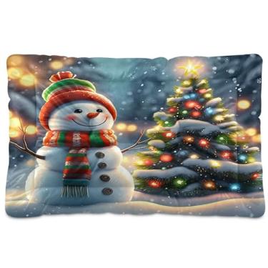 Imagem de SEHANY Cama de Natal com flocos de neve, boneco de neve, para cães, gatos, com fundo antiderrapante, para canil, colchão macio, lavável, para cães pequenos, médios e grandes, gatos, 61 x 45 cm