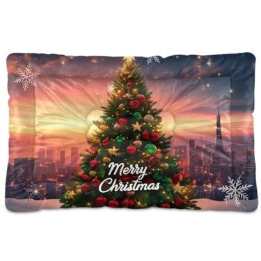 Imagem de SEHANY Cama de árvore de Natal em aquarela para cães e gatos com fundo antiderrapante, caixa de canil, colchão macio para animais de estimação, lavável para cães pequenos, médios e grandes, gatos, 91