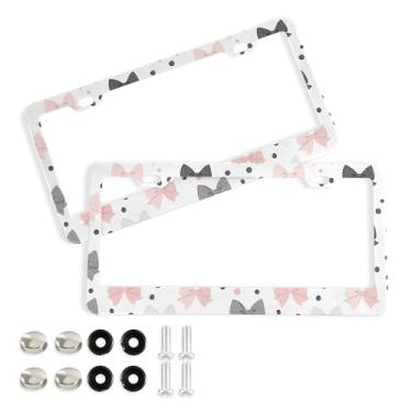 Imagem de SEHANY Lindas molduras de placa de licença de arco rosa, capas de moldura de alumínio à prova de ferrugem com orifícios elípticos e parafusos, serve para acessórios de carro de tamanho padrão de