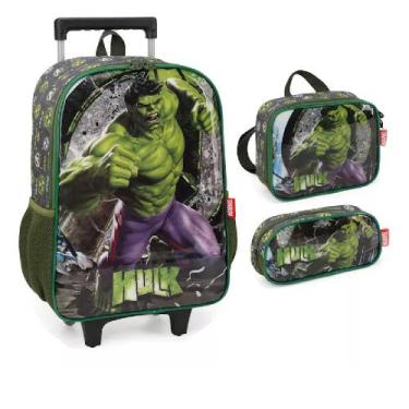 Imagem de Kit Infantil Mochila Rodinhas Lancheira E Estojo Hulk Luxcel