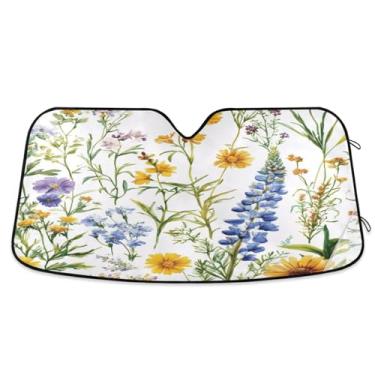 Imagem de ATTX Para-brisa de carro em aquarela Wildflower 144.8 cm x 80.0 cm Escudo solar universal com proteção UV, persiana de janela frontal automática dobrável para caminhões Sedans SUVs #504