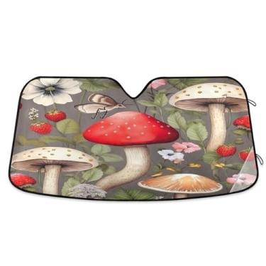 Imagem de ATTX Para-brisa de carro Mushroom Morango 144.8 cm x 80.0 cm Protetor solar universal com proteção UV, persiana de janela frontal automática dobrável para Sedans SUVs caminhões #4