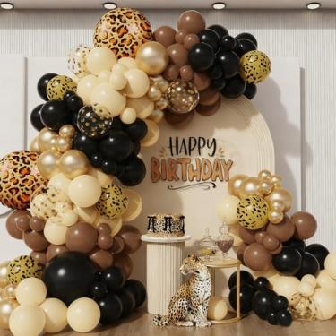 Imagem de Kit de guirlanda de arco de balões com estampa de guepardo, 153 peças, preto, marrom escuro, branco, balões de látex com estampa de leopardo para decoração de festa de despedida de solteira com tema