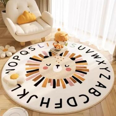 Imagem de TEMBR ABC Lion Kids Room Rug,31.5" Round Washable Area Rugs for Baby Boys Girls Play Mat Non Slip Soft Carpets for Living Room Bedroom Playroom Classroom