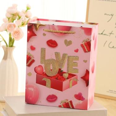 Imagem de Sacos de presente de dia dos namorados com alças, série de pintura de coração, sacos de presente de presente, presente de papel para namorados, casamento, para namorada, namorado, esposa, marido