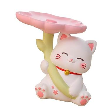 Imagem de Generic Bandeja de Resina Multifuncional de Estátua de Gato Adorável, Colorida Brilhantemente Confortável para Tocar 1510g Presente para Amigos