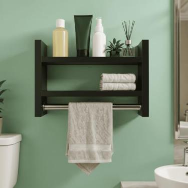 Imagem de Nicho Porta Toalha Branco e Preto com Prateleira Organizadora de Parede em Metal – Para Banheiro, Lavabo e Ambientes Funcionais(Preto,60 cm)