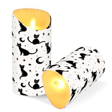 Imagem de Blueangle Pacote com 2 velas sem chama para gatos com controle remoto e temporizador, velas LED cintilantes (7,6 cm x 15 cm) para decoração de casa, casamento, acampamento (873)