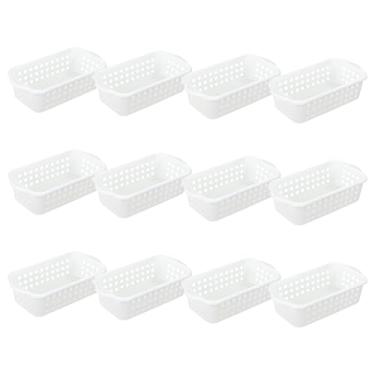 Imagem de Cetomo Cestas de armazenamento de plástico com alça, caixas Storgae, organizador de cesta de prateleira com orifício, cesto Storgae superior aberto para prateleiras, cozinha, escritório, branco