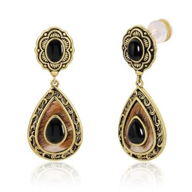 Imagem de Brincos femininos Wrangler Western TearDrop com pingente de crina de cavalo genuína, turquesa, vintage, cowgirl, cowboy, Cobre, Sem pedra preciosa