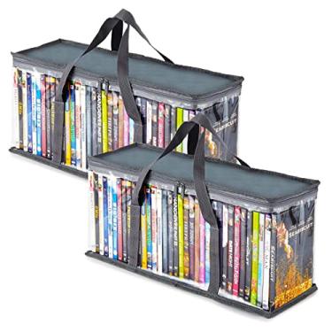 Imagem de Stock Your Home DVD Storage Bags (Set of 2) Media Organizer Bag for DVDs, CDs, Blu Ray Disc, Movie Cases, VHS Box, Video Game Disks, Clear Plastic Holders with Carrying Handles and Zipper - Gray