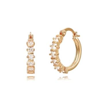 Imagem de WSKFLY Brincos de argola de zircônia cúbica banhados a ouro 14K, três fileiras de diamantes, flechas | fileira dupla de diamantes brincos para mulheres, general, Zircônia cúbica, Zircônia cúbica