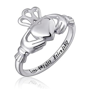 Imagem de Design moderno de abraço de coração de coroa anéis femininos joias de noivado cor prata, 10, Latão, Sem pedra preciosa