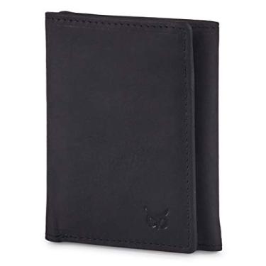 Imagem de Carteira masculina de couro com dobra tripla - Carteira de couro minimalista fina para viagem com bloqueio de RFID (Black Crazy Horse, 10 x 8 x 1,9 cm)