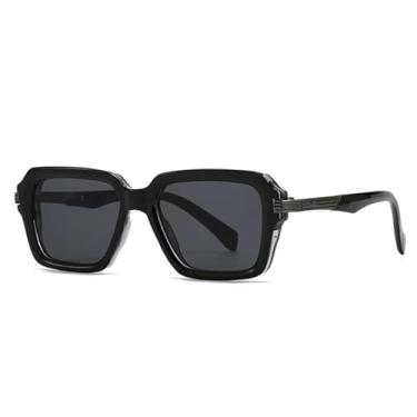 Imagem de Óculos de sol retrô masculino com duas cores, rebites, moda feminina, gradiente UV400, tendência punk (preto, cinza escuro)