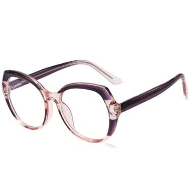 Imagem de Armação de óculos colorida com dobradiça de mola retrô para mulheres e homens, armação redonda transparente (roxa)