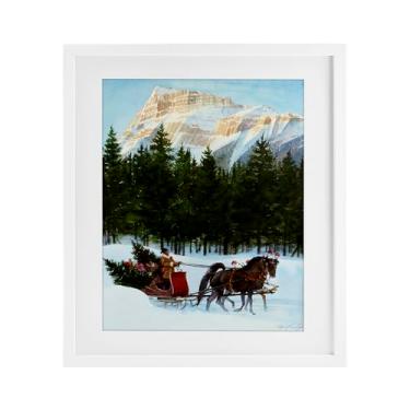 Imagem de Stupell Industries Impressão emoldurada branca sob vidro, passeio de trenó carregando árvores, design por Wind River Studios, 40,6 x 33,5 cm