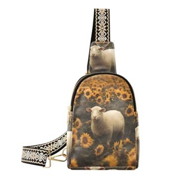 Imagem de CEBUGI Bolsa tiracolo feminina pequena de girassol de ovelha, pochete de couro, bolsa de peito para caminhadas, viagens ao ar livre