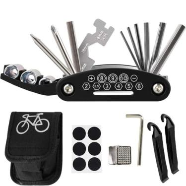 Imagem de XLCZMYL Kit de ferramentas de reparo de bicicleta portátil kit de ferramentas de reparo de bicicleta bomba de pneu conjunto de ferramentas acessórios de bicicleta, preto, combinação 1