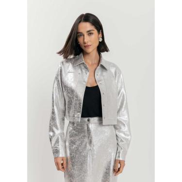 Imagem de Jaqueta Curta Com Bolsos E Botões Em Suede Metalizado-Feminino