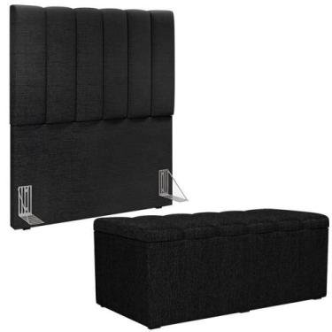 Imagem de Kit Cabeceira Solteiro 100cm E Calçadeira Baú Chumbo - LYAM DECOR