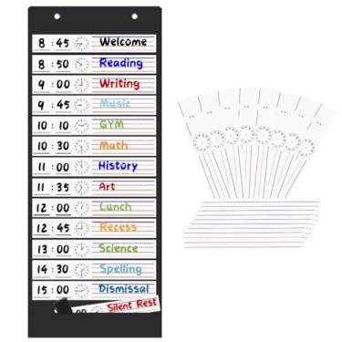Imagem de OFFSLIN Tabela de bolso de agenda diária, 13 + 1 bolsos, agenda visual para sala de aula, 18 cartões apagáveis a seco de dois lados, calendário de rotina para sala de aula, suprimentos para