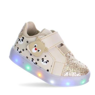 Imagem de Tenis Luzinha Led Luz Pisca Pisca Infantil Menina Ursinho Panda Nude -