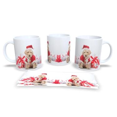 Imagem de Caneca de Cerâmica Natalina com Desenhos Decorativos, 325ml, Branca com Estampa de Enfeites em Verde, Vermelho e Azul, Conjunto com 4 Peças (10)