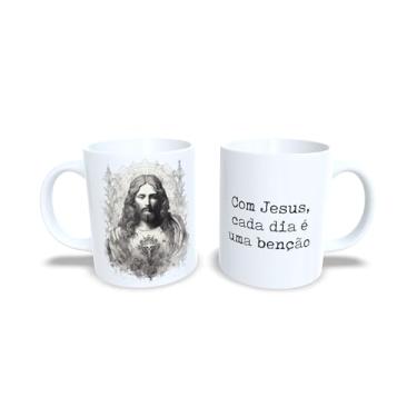 Imagem de Caneca de Cerâmica 325ml com Tema Católico Luz Divina, Branca com Imagem Religiosa e Frase Inspiracional (13754)