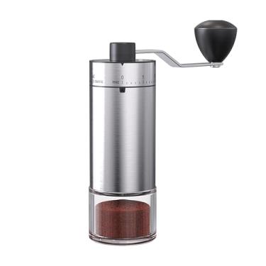 Imagem de KharWette Moedor de café portátil para prensa francesa de café expresso com capacidade de ajuste interno de rolamento duplo 25 g (rebarba prata-cerâmica)