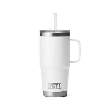 Imagem de Copo YETI Rambler de 740 ml com alça e tampa de canudo, copo de viagem com isolamento a vácuo e alça, aço inoxidável, branco