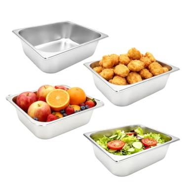 Imagem de Pacote com 4 frigideiras de hotel de aço inoxidável de 1/2 tamanho 10 cm de profundidade - panelas de comida de bufê, pratos de buffet para panificação, preparação de alimentos e uso em restaurantes