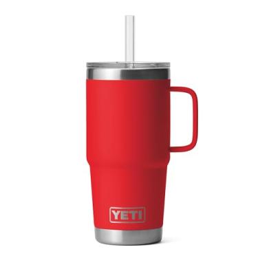 Imagem de Copo YETI Rambler de 700 ml com alça e tampa de canudo, copo de viagem com isolamento a vácuo e alça, aço inoxidável, vermelho de resgate