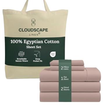 Imagem de Conjunto de lençóis de luxo Cloud Scape Linen 100% algodão egípcio (King dividido, rosa sépia)