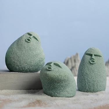 Imagem de Daisylily Estatueta de homem primitivo de pedra fofa: estátua engraçada de pedreiro para decoração ao ar livre, rosto esculpido jardim decoração de casa ornamento de aquário - conjunto de 3
