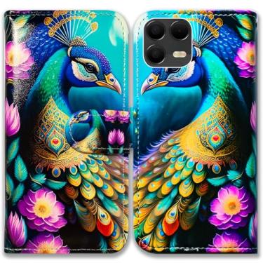 Imagem de Bcov Capa para T-Mobile Revvl 8 Pro, capa de telefone flip de couro com flores mandala de pavão colorido com suporte para cartão com suporte para cartão para T-Mobile Revvl 8 Pro
