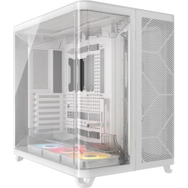Imagem de CORSAIR Capa panorâmica para PC AIR 5400 RS-R ARGB de câmara tripla de torre média – 3 ventoinhas pré-instaladas de rotor reverso RS120-R ARGB, baixo ruído, dutos de alto fluxo de ar, suporte para