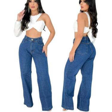 Imagem de Calça Wide Leg Jeans Azul Feminina Tradicional Cor:AzulTamanho:40 - F 