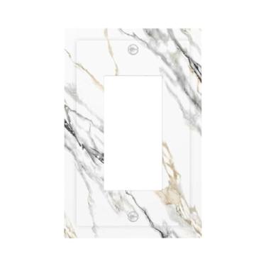 Imagem de Tulpock Capa de interruptor de luz de mármore cinza branco decorativo mármore cinza 1 gangue único balancim placa de parede Switchpalte tomada elétrica para banheiro cozinha casa 12,7 cm x 7,6 cm