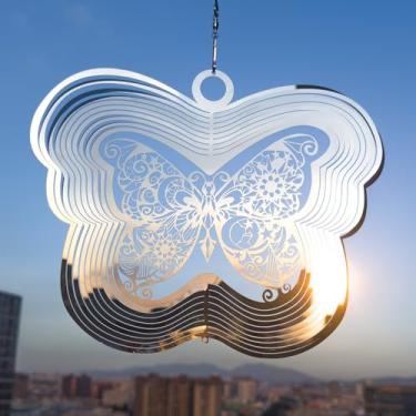 Imagem de Wind Spinners para ambientes externos, 3D Butterfly Hanging Wind Spinners, 30,5 cm, metal de aço inoxidável, fiação suave, decoração interna e externa para jardim, pátio, quintal, presente para