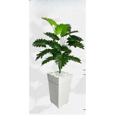 Imagem de Planta Artificial Palmeira com Vaso de Rattan e Pedras Decorativas – Planta Artificial Decorativa para Sala e Escritório(Bananinha Vaso Branco)