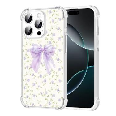 Imagem de Vulfwela Capa para iPhone 16 Pro de 6,3 polegadas com laço roxo, elegante estampa de flores bordadas de renda, capa de telefone transparente para mulheres e meninas, antiamarelamento, antiqueda, à