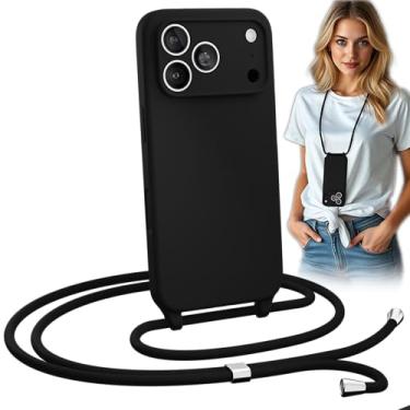 Imagem de Blaspins Capa transversal com alça de cordão para iPhone 17 Pro Max, alça de silicone à prova de choque com gola sem mãos livres, corda ajustável, proteção contra quedas, à prova de choque, alça de
