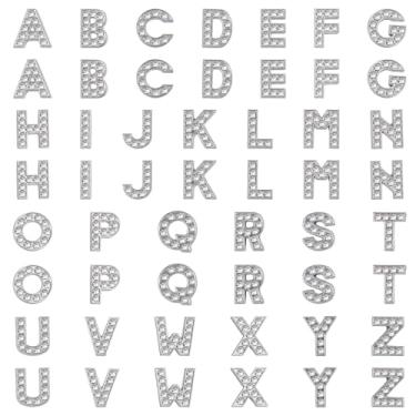 Imagem de LIQWEI 52 berloques de strass A-Z completos, pingentes de telefone com letras de strass deslizantes de 8 mm, pingente de letra prata de metal para pulseiras deslizantes, pulseiras, fabricação de joias
