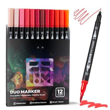 Imagem de ZSCM Canetas de ponta dupla, marcadores artísticos, canetas de pincel fino, marcadores de colorir para adultos, kit de artesanato (vermelho)