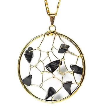 Imagem de Colar Nlux Filtro dos Sonhos Pedra Turmalina Preta Dourado