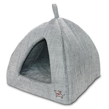 Imagem de Best Pet Supplies Tapete de cama para casinha de cachorro tenda de pelúcia macia redonda para raças pequenas, médias e grandes - linho cinza, 40,6 cm x 40,6 cm x A: 35,5 cm