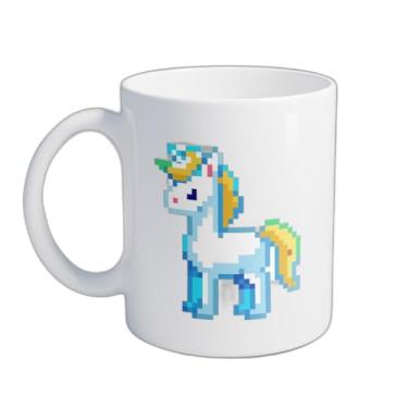 Imagem de Caneca Xícara de Café Porcelana 300ml Com Desenho Unicórnio Pixel Art